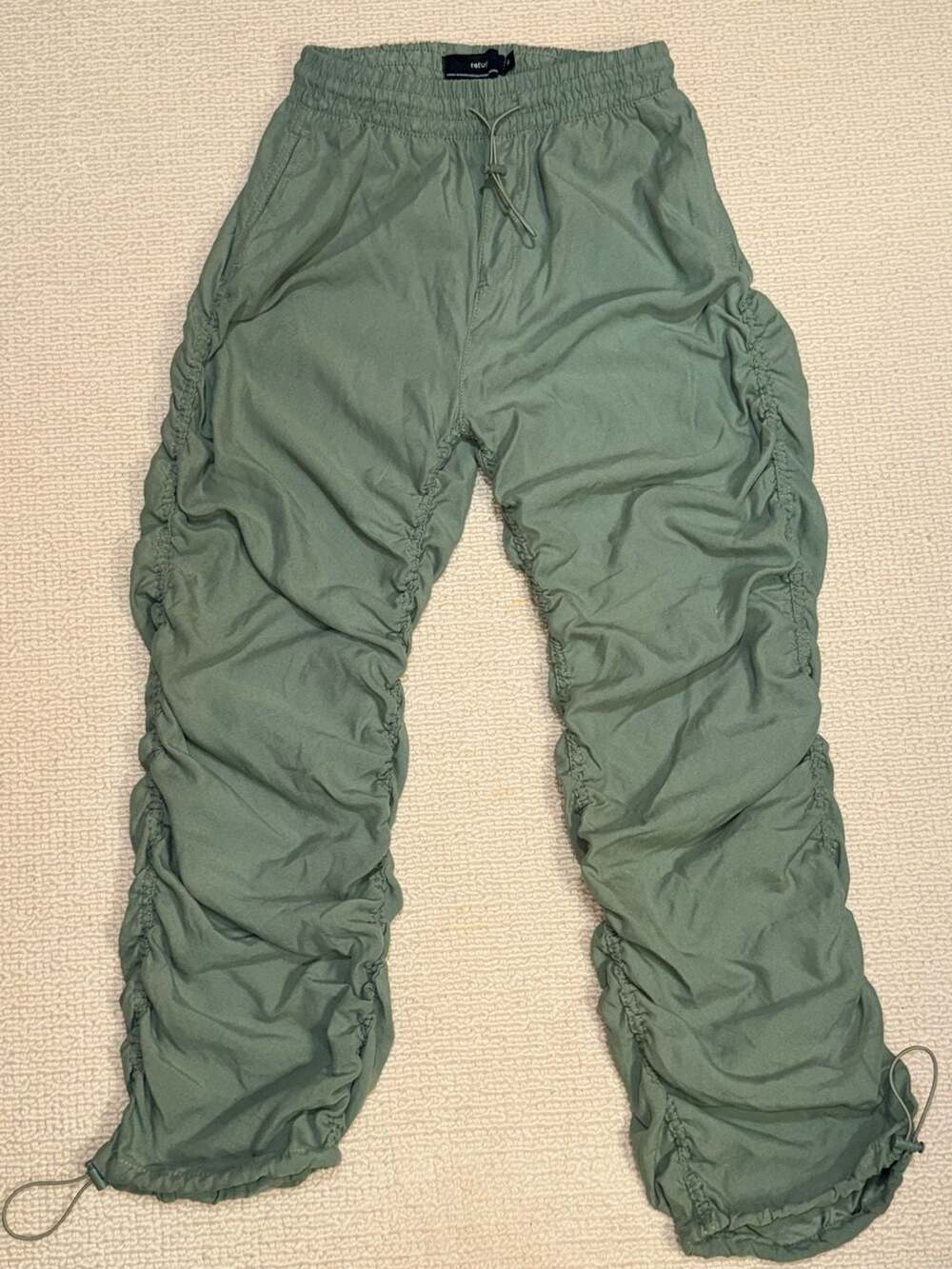 Refuge Ruched Parachute Pants Size M Olive Green Drawstring